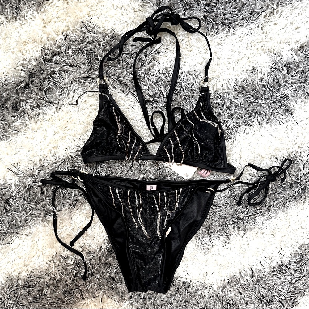 Rare Agent Provocateur Chain Design Sparkly Triangle Bikini Set - NWT
